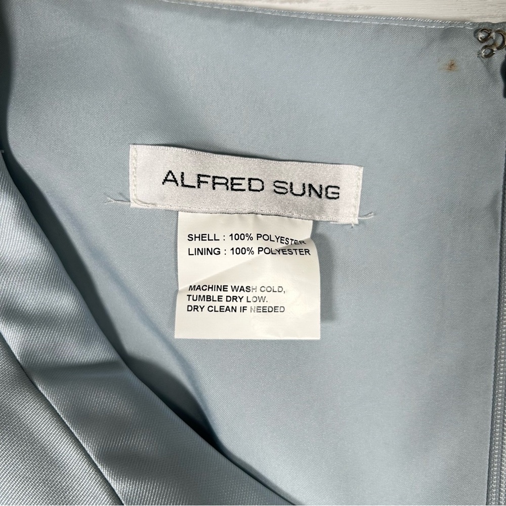 Alfred Sung Wedding Formal Fit & Flare Mist Blue Satin D798 Sz 4 NWT - Picture 6 of 8